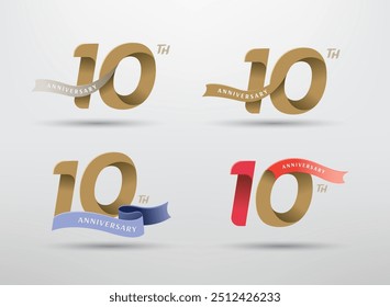 Logotipo da celebração do 10o aniversário com número alternativo e desenho da fita