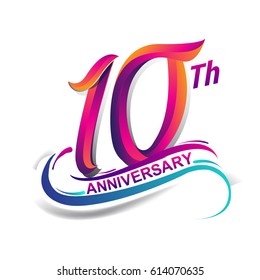 10th anniversary celebration logotype blue and red colored. ten years birthday logo on white background.