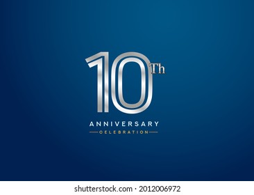 10th anniversary celebration logotype with linked number silver color isolated on blue color. vector anniversary for celebration, invitation card, and greeting card