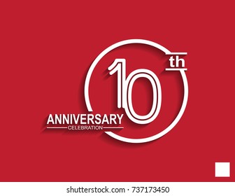 10th anniversary celebration logotype with linked number in circle isolated on red background