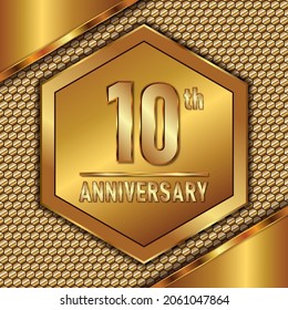 10 Aniversario, celebración del aniversario diseño vectorial con color dorado sobre fondo dorado con un diseño simple y lujoso.logo plantilla vectorial