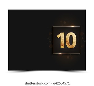 10th anniversary decorated greeting / invitation card template with gold elements.