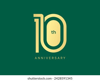 10th Anniversary with double lines style luxury gold celebration logo vector design concept. Ten years anniversary gold number template for celebration event, business company, invitation, greeting.