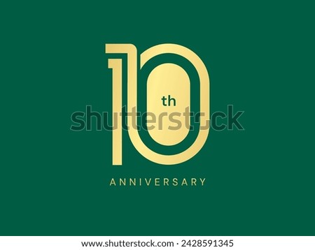 10th Anniversary with double lines style luxury gold celebration logo vector design concept. Ten years anniversary gold number template for celebration event, business company, invitation, greeting.