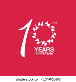 10th anniversary emblem. Tenth years anniversary celebration symbol