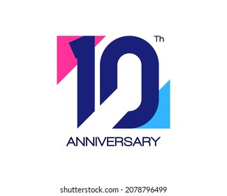 10th anniversary geometric logo. Design with triangle shapes for birthday or celebration