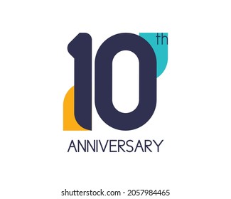 10th anniversary geometric logo. Overlap shapes for birthday design. Minimalist ten year celebration