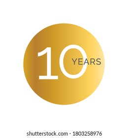 10th Anniversary gold banner template, tenth jubilee labels, business birthday logo, vector illustration