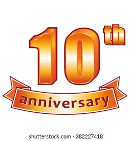 10th anniversary. Golden vector label.