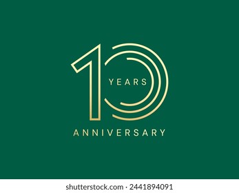 10th Anniversary with Lines Number luxury gold celebration logo vector design concept. Ten years anniversary gold logo template for celebration event, invitation, company, business, greeting, web, ads