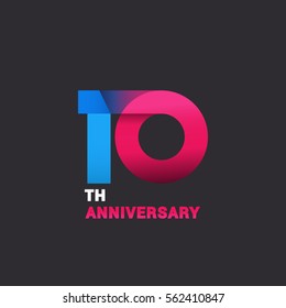 10th Anniversary  Logo Celebration, Blue And Pink Flat Design Isolated On Black Background