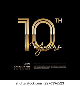 10th anniversary logo with double line style. Gold line art design. Logo Vector Template