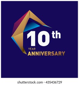 10th anniversary logo with gold shape modern looks. Anniversary signs illustration. Gold anniversary logo design and illustration