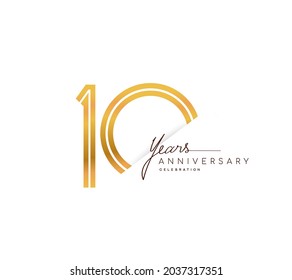 10th anniversary logo golden colored with linked number isolated on white background, vector design for greeting card and invitation card.