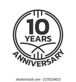 10th Anniversary logo or icon. 10 years round stamp design. Birthday celebrating, jubilee circle badge or label template. Vector illustration.