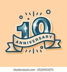 Um logotipo de 10º aniversário em um fundo pastel marrom-creme, projetado em um estilo plano. A celebração apresenta o número com uma faixa de vetor de tom correspondente e elementos de design de fundo simples.