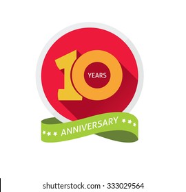 10th anniversary logo template  with a shadow on circle and the number 1 (one). 10 years anniversary icon. Ten years birthday party symbol tenth 