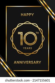 Logotipo del décimo aniversario. Diseño de planilla de celebración del aniversario con anillo de oro para folletos, folletos, revistas, póster de folleto, banner, web, invitación o tarjeta de saludo. Ilustraciones vectoriales.