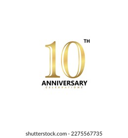 10 Aniversario logotipo diseño dorado, diez años Celebrando Aniversario.