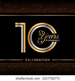 10th Anniversary Logotype. Golden Anniversary template design for celebration event, invitation card, greeting card, flyer, banner, poster, double line logo, vector illustration