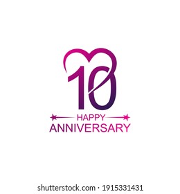 10th anniversary and love vector template. Design for celebration, greeting cards or print.