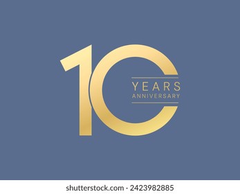 10th Anniversary luxury gold celebration with Letter "Years Anniversary" overlap in Number 0 logo vector illustration design concept. 10 Years anniversary gold logo template for celebration event, web