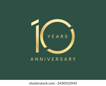 10th Anniversary luxury gold celebration with design in shapes number 10 logo vector illustration design concept. Ten years anniversary gold number template for celebration event, business company.