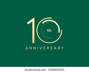 10th Anniversary luxury gold celebration with Circle lines Analysis logo typography vector design concept. Ten years anniversary gold number template for celebration event, business, invitation, web.