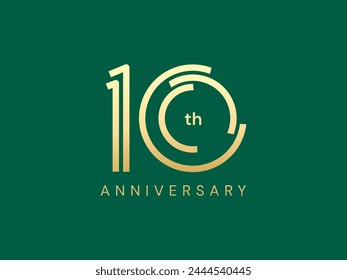 10th Anniversary luxury gold celebration with lines Analysis logo typography vector design concept. Ten years anniversary gold number template for celebration event, business, invitation, web, ads.