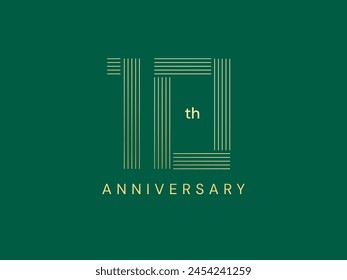 10th Anniversary luxury gold celebration with pattern lines logo typography vector design concept. Ten years anniversary gold number template for celebration event, business, invitation, web, company.