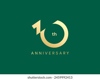 10th Anniversary luxury gold celebration with connected number logo typography vector design concept. Ten years anniversary gold logo template for celebration event, invitation, business, web, card.