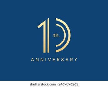 10th Anniversary luxury gold celebration with double lines logo typography vector design concept. Ten years anniversary gold number template for celebration event, business, company, invitation, web.