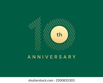 10th Anniversary luxury gold celebration with lines Overlapping in Shapes number logo typography vector design concept. Ten years anniversary gold number template for celebration event, business, card