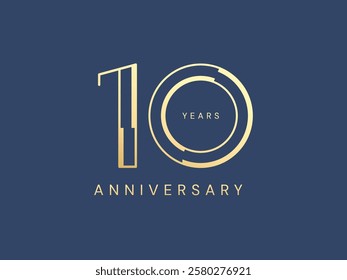 10th Anniversary luxury gold celebration with zigzag shape in numbers logo typography vector design concept. Ten years anniversary gold logo template for celebration event, invitation, card, business.