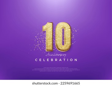 10th anniversary number, with shiny gold glitter number. Premium vector background for greeting and celebration.