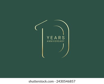 10th Anniversary with outline number luxury gold celebration logo vector design concept. Ten years anniversary gold number template for celebration event, business company, invitation, greeting, web.