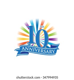 10th anniversary ribbon logo with colorful rays of light