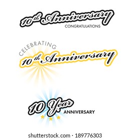 10th Anniversary sign collection, retro design, vector illustration