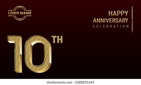 10th Anniversary template design concept with golden number. Vector Template