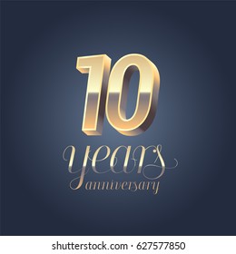 10. Jubiläum Vektorsymbol, Logo. Goldenes Farbdesign-Element für 10 Jahre Geburtstagsbanner