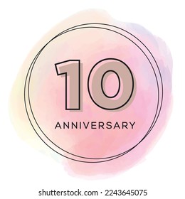 10th anniversary watercolor vector illustration, Beautiful greeting banner poster and Vector festive illustration.