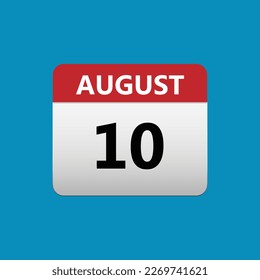 10th August calendar icon. August 10 calendar Date Month icon. Isolated on blue background