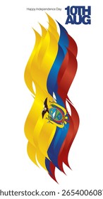 Cartel y tarjeta de felicitación del Día de la Independencia de Ecuador del 10 de agosto. Mensaje de tipografía en negrita el 10 de agosto. Bandera abstracta de Ecuador aislada sobre fondo blanco