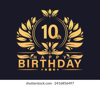 Diseño de color dorado en el décimo cumpleaños. Lujosos antecedentes de celebración de cumpleaños .
