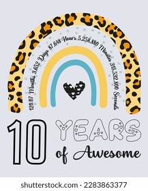 10th Birthday T-Shirt,10 Years Of Awesome, Typography Design, Milestone Birthday Gift