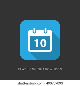 10th Calendar Flat blue long shadow Icon / Logo Design