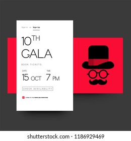 10th Gala Formal Event Invite With Hat Spectacles And Moustache Vector Illustration 