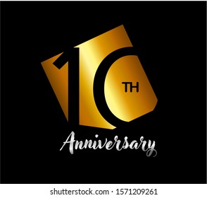 10th gold anniversary celebration logo with golden color