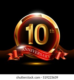 10th Golden Anniversary Logo Ring Ribbon Stock Vector (Royalty Free ...