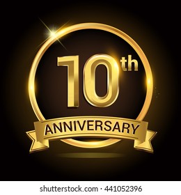 10th Golden Anniversary Logo Shiny Ring Stock Vector Royalty Free